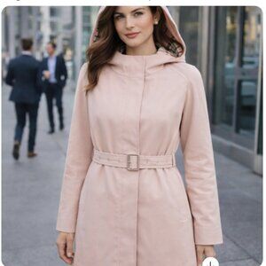 Burberry Women’s Hooded Pink Trench Lined Coat Belted Cotton US 8 Quiet Luxury